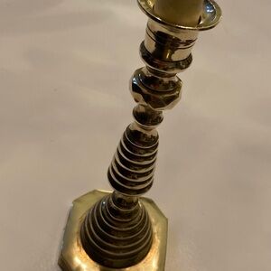 Antique 19th century English Victorian beehive turned brass single candlestick